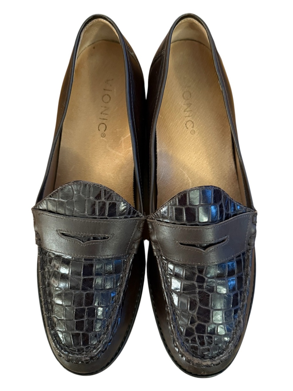 Vionic Waverly Women’s 9 Brown Croc Embossed Leather Penny Loafers - Picture 3 of 15